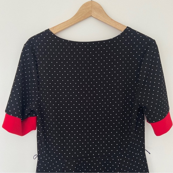 SUZY SHIER BLACK/WHITE CLASSIC POLKA DOT DRESS WITH RED ACCENTS, MEDIUM - Picture 7 of 10